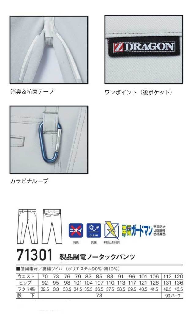 みほぴページ Z-DRAGON 自重堂71301製品制電ノータックパンツ｜作業服・作業着の総合
