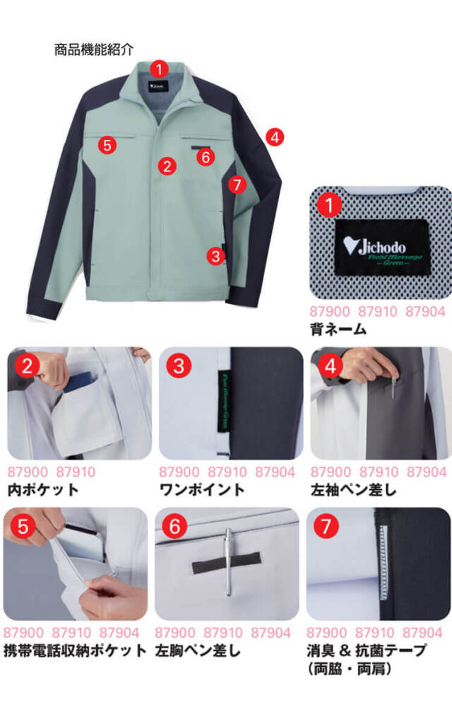 セール 登場から人気沸騰 Jichodo エコ製品制電ストレッチ半袖ジャンパー 87910│作業服 和楽器
