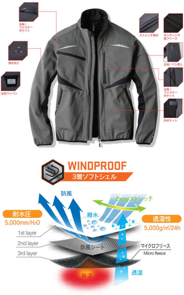 軽防寒 アーリーバード EARLYBIRD ソフトシェルジャケット EBA906