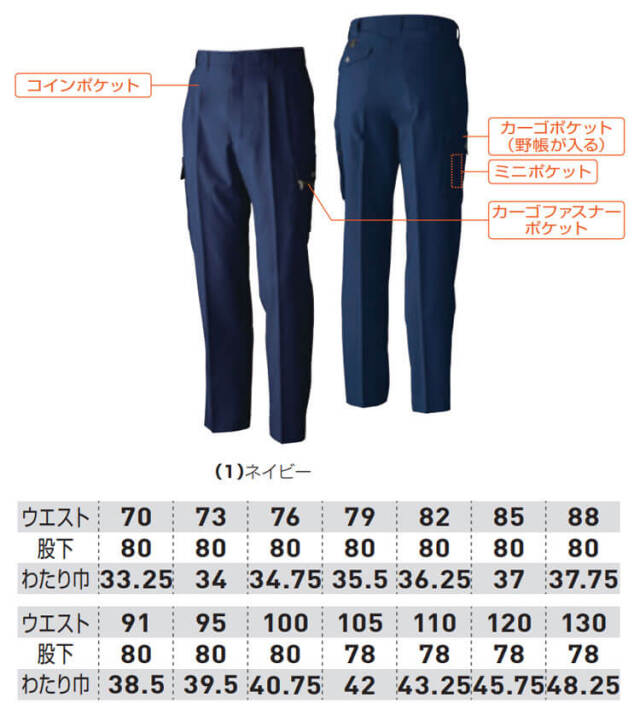 （同梱不可） 桑和 4888 ツータックカーゴパンツ 95サイズ ナイトネイビー(55) 不快な静電気からしっかりガード