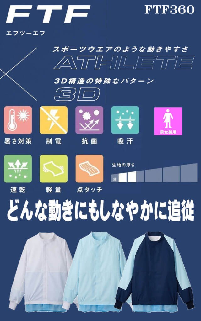 食品工場白衣 長袖ジャンパー FTF360-W FTF360-B FTF360-NB｜作業服