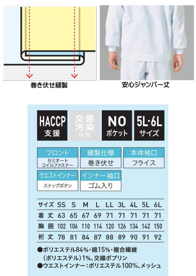 食品工場白衣 長袖ジャンパー RR219 男女兼用 サーヴォ SERVO フード