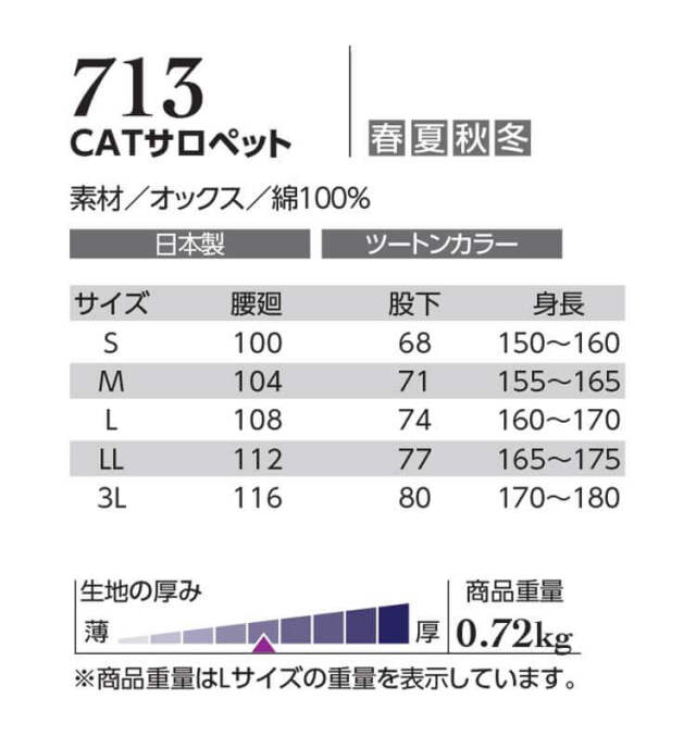 CATサロペット 713 クレヒフク KURE 通年 日本製 作業服 作業着