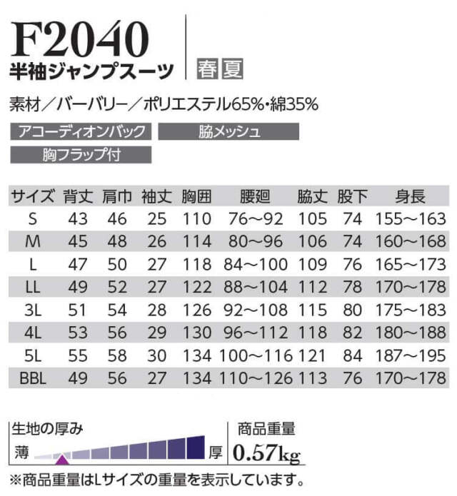 半袖ジャンプスーツ F2040 クレヒフク KURE 春夏 ツナギ 作業服 作業着
