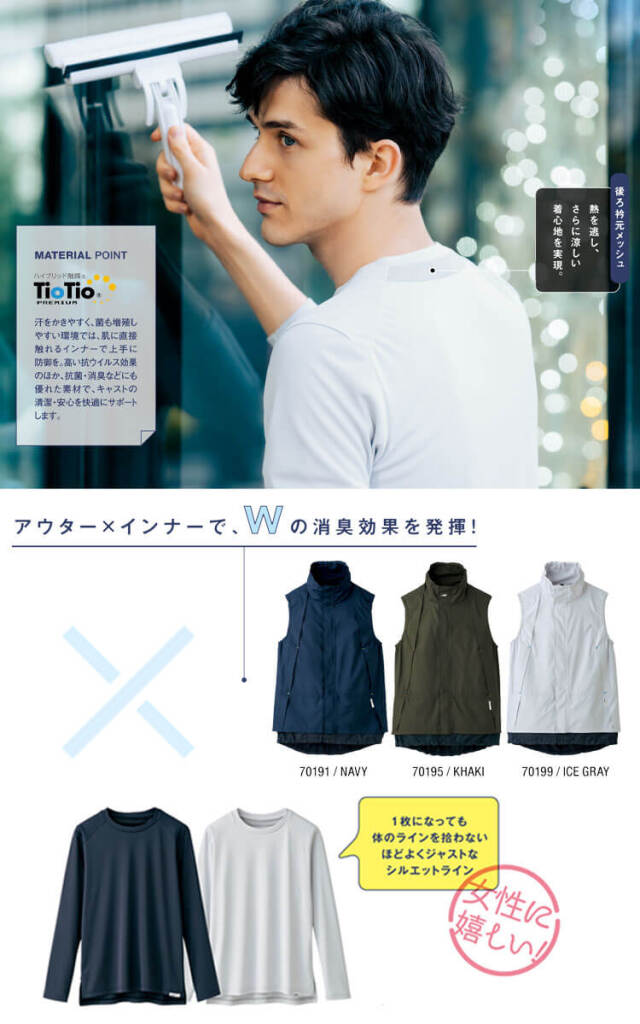 TioTio素材]制服 清掃 ユニフォーム WSP セロリー 長袖Tシャツ(ユニ