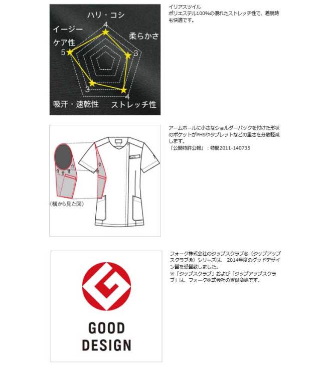 医療 介護 看護 制服 FOLK フォーク ジップスクラブ GOOD DESIGN