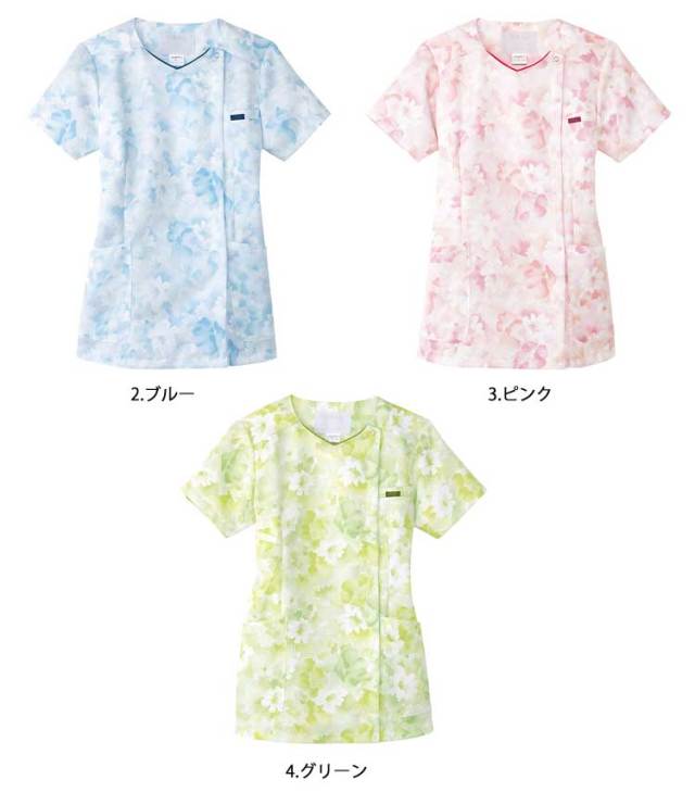 医療 介護 看護 制服 花柄 FOLK フォーク 花柄ジップスクラブ 7034SC