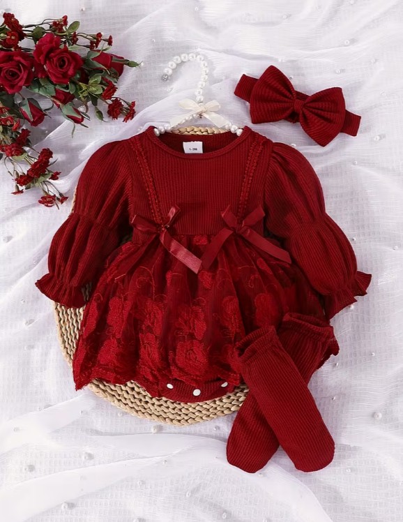 ソックス＆ヘッドバンド付きロンパースドレス キャンディースリーブ