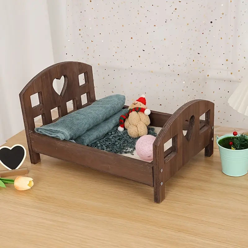 ニューボーンフォト 撮影小物 撮影小道具 撮影用ベビーベッド ベビーフォト 木製 ハートのミニベッド