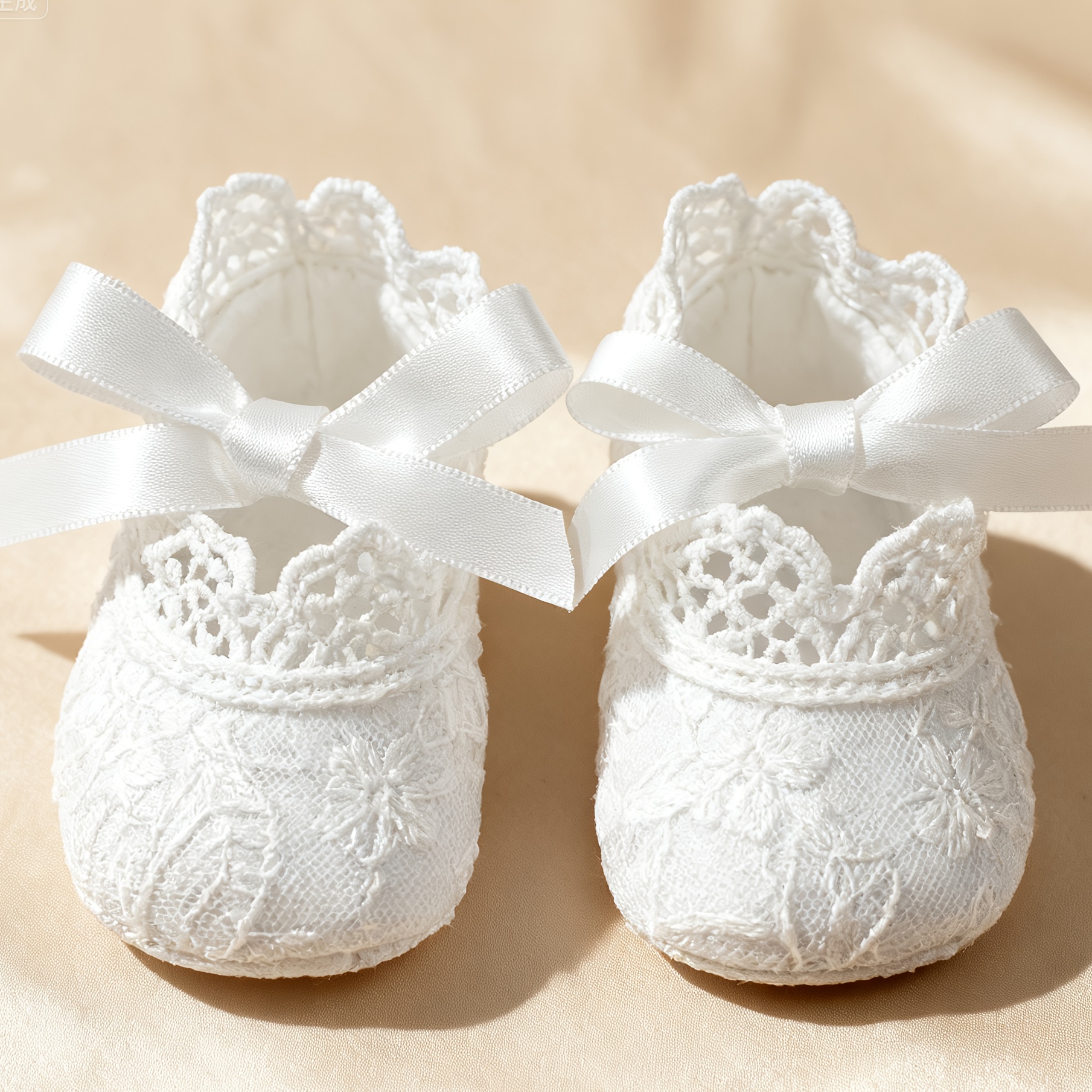 ニューボーンフォト 撮影小物 撮影小道具 撮影用ベビーシューズ ファーストシューズ リボンのレースシューズ ホワイト