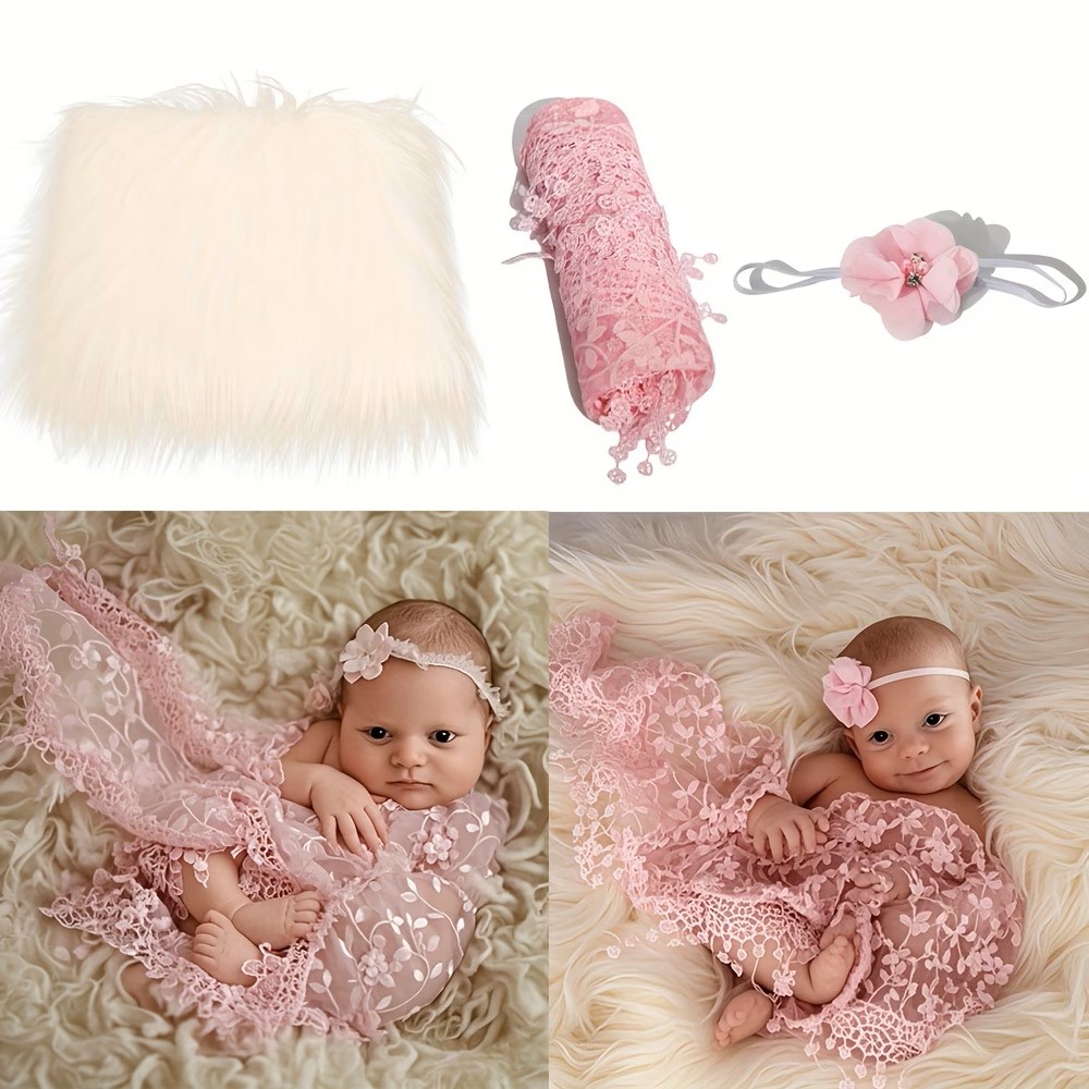 新生児撮影キット スタッファー、おくるみブランケット、ヘアバンド ３点セット