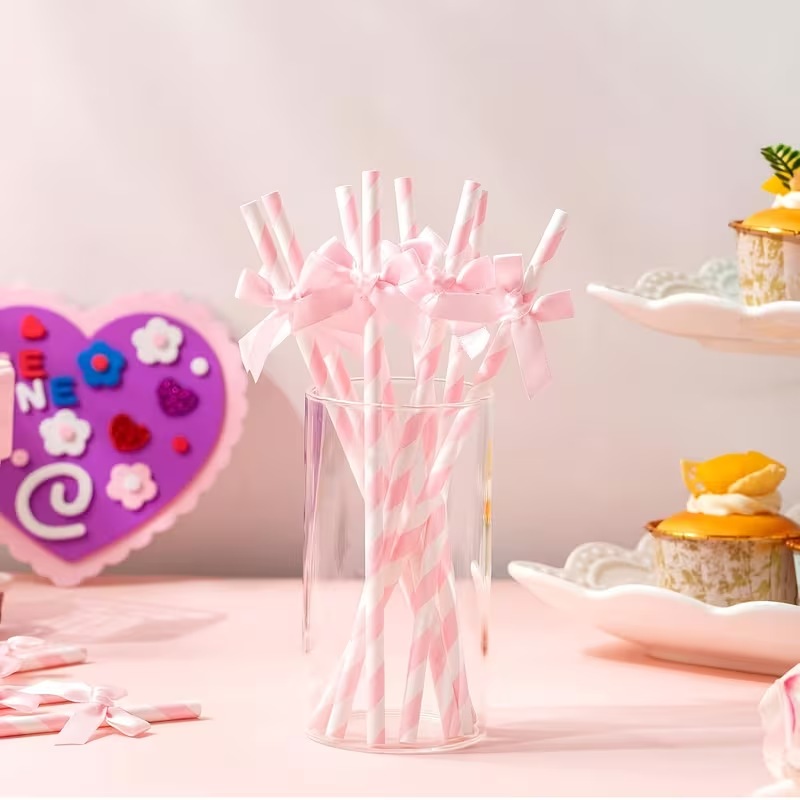 ピンクリボン 紙ストロー 10・20・30本