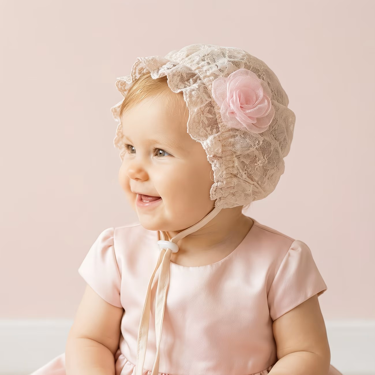 シフォンフラワーレースボンネット