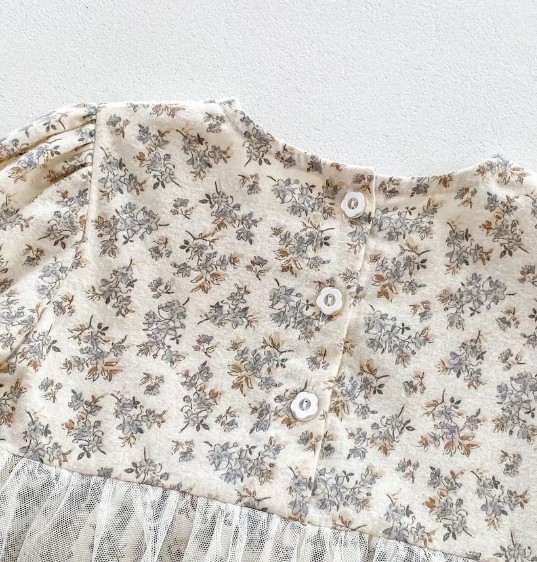 ボンネット付きロンパースドレス ボタニカルレース