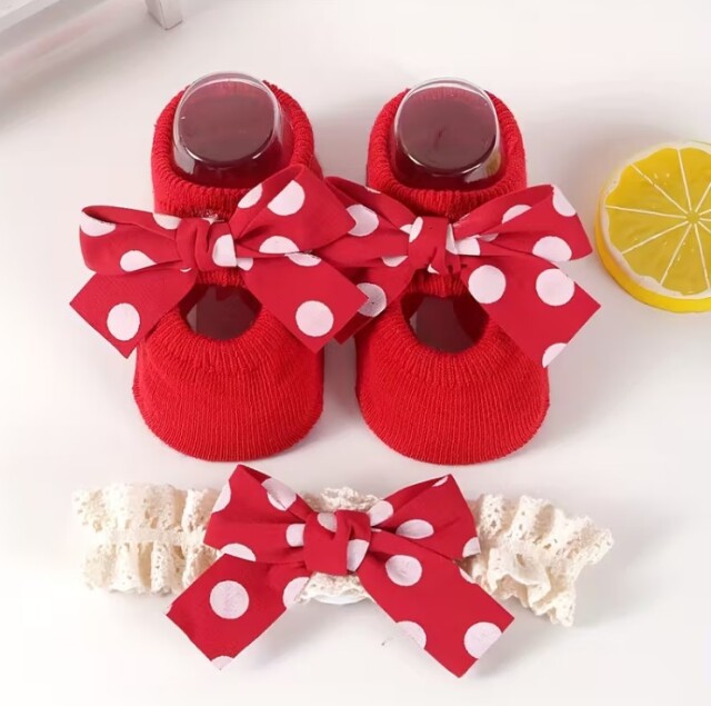 水玉リボンのルームシューズ ヘアバンド付き