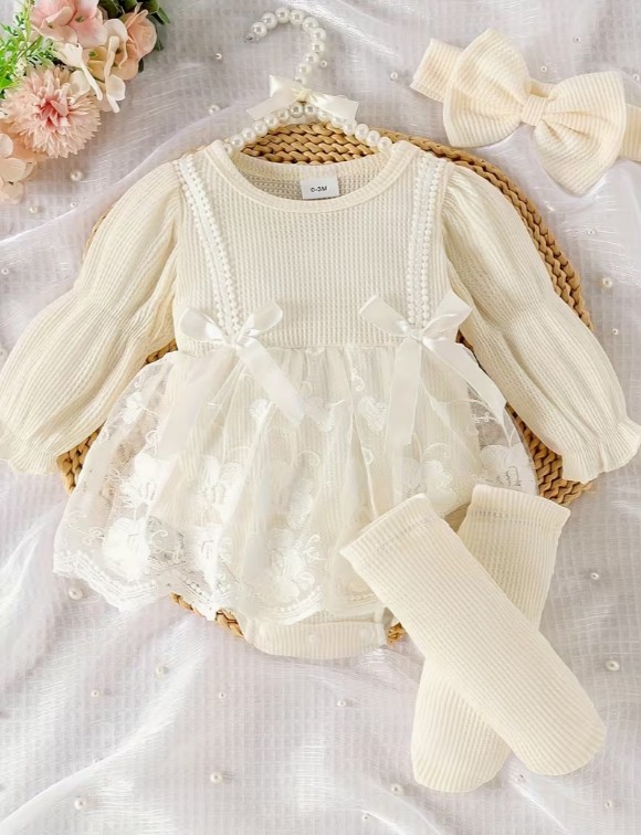 ソックス＆ヘッドバンド付きロンパースドレス キャンディースリーブ