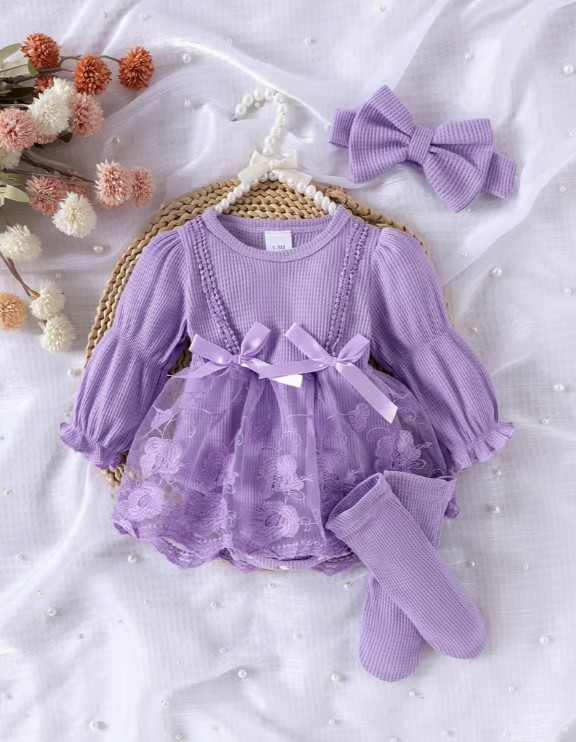 ソックス＆ヘッドバンド付きロンパースドレス キャンディースリーブ