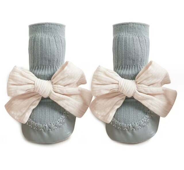 ソックスインシューズ 大きいリボンのソックス付きルームシューズ