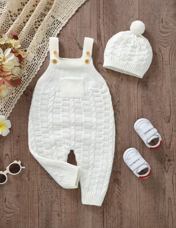 ニューボーンフォト 撮影衣装 ベビー衣装 ユニセックス ニットオーバーオール 帽子付き 0～18ヶ月