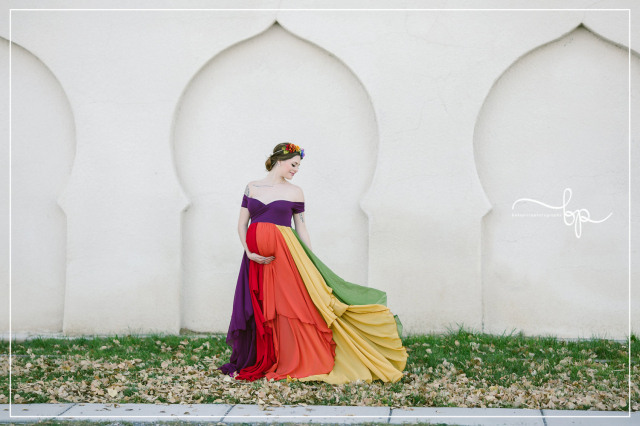 ホープドレス○レインボーカラーのマルチレイヤーシフォンドレス