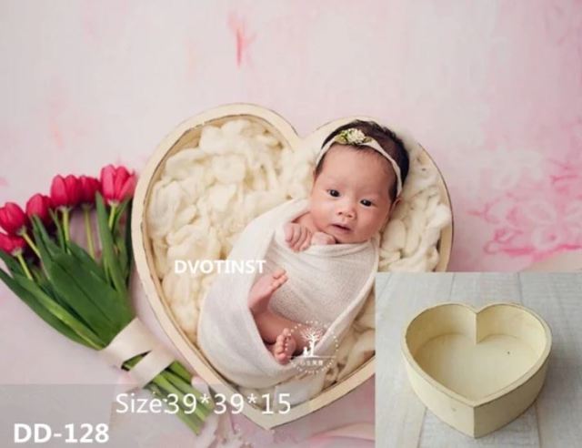 ハート型の木箱　ニューボーン　双子ツインズフォトにかわいいハート型