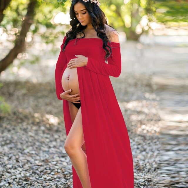 マタニティフォト用ドレス エターナルグレース オフショルダーのシアー