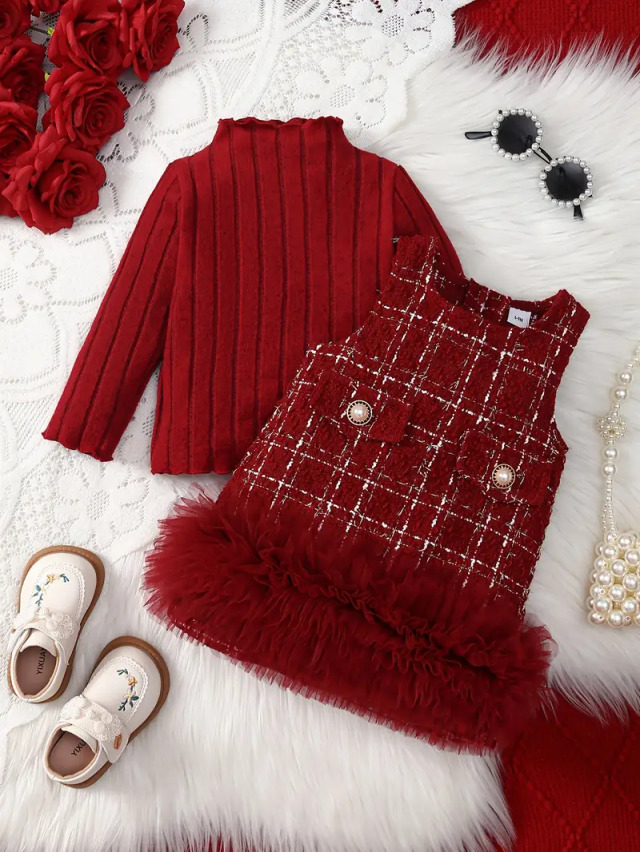 チュチュ付きツイードワンピ&ハイネックＴ