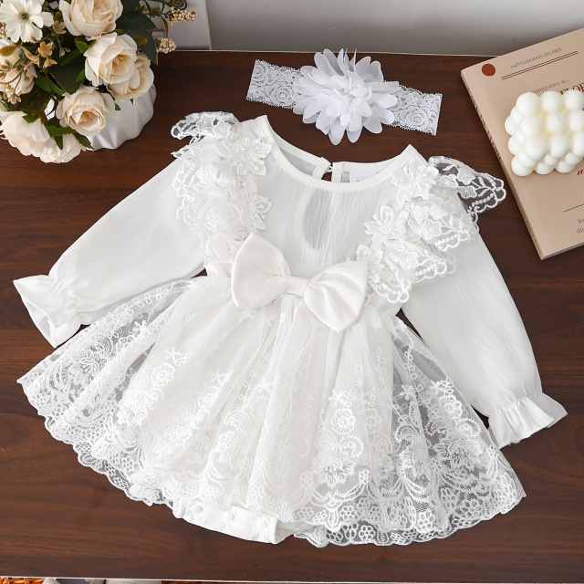 ヘッドバンド付きレースロンパースドレス