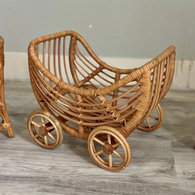 ニューボーンフォト 撮影小物 撮影小道具 撮影用ラタンベビーカー 籐製