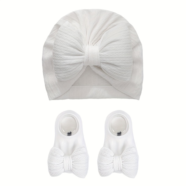 ニューボーンフォト 撮影小物 撮影衣装 ベビー衣装 大きなリボンのニットキャップ＆ソックス 2個セット 0～12ヶ月 5色