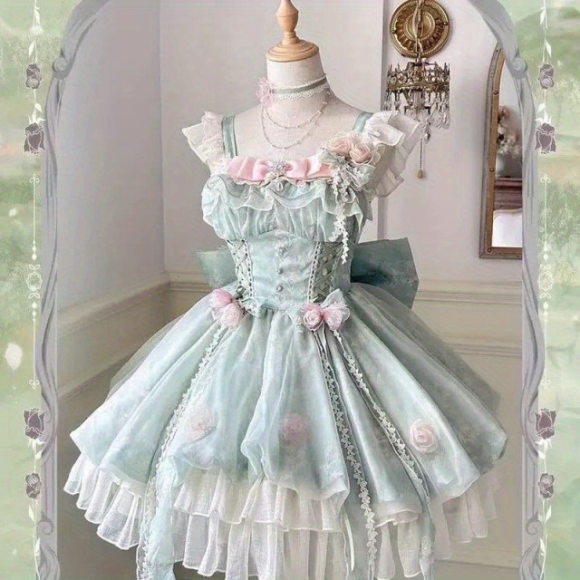 ライトグリーン スクエアネックショートドレス