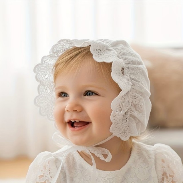 フリルレースベビーボンネット