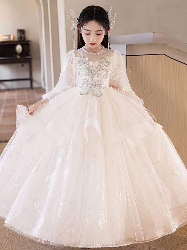 キッズフラワーガールプリンセスドレス