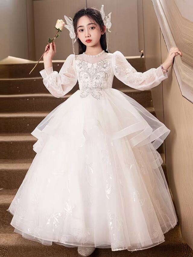 キッズフラワーガールプリンセスドレス