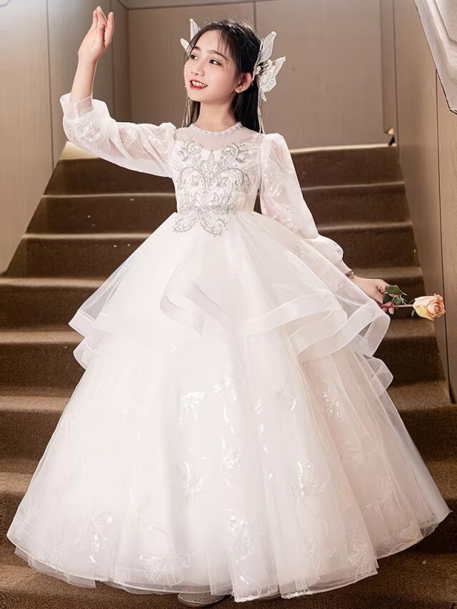 キッズフラワーガールプリンセスドレス