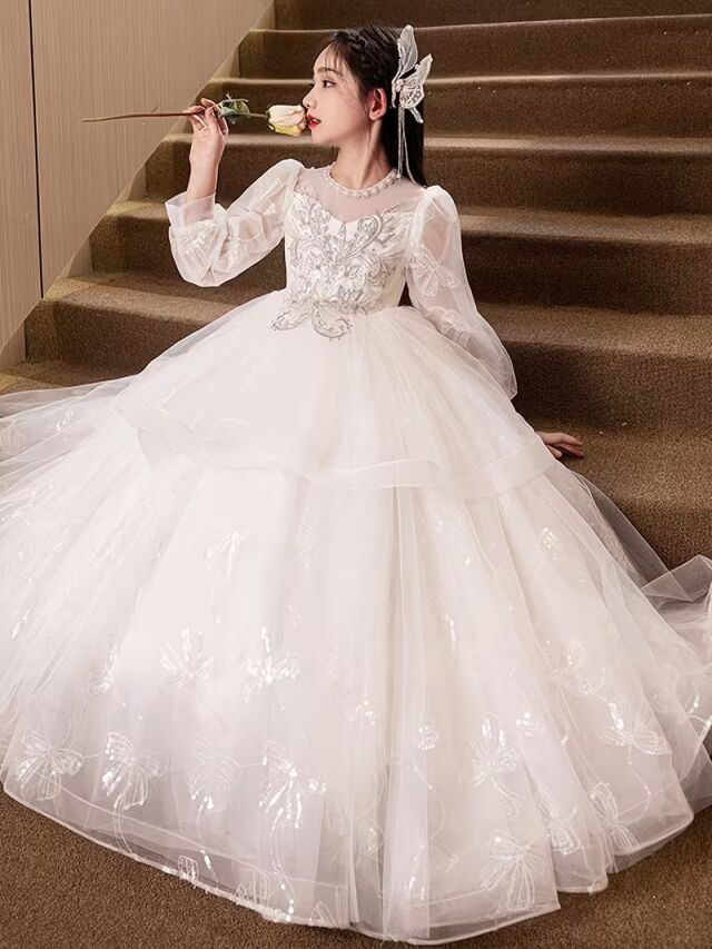 キッズフラワーガールプリンセスドレス