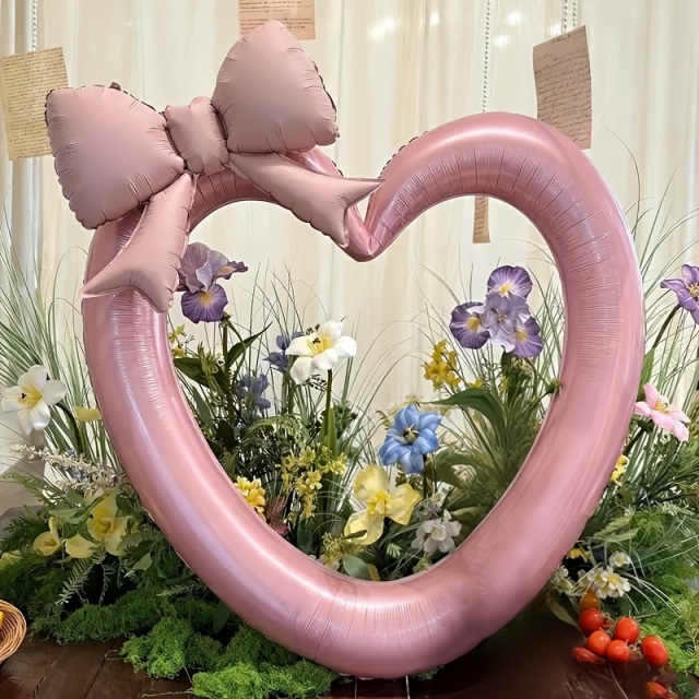 ピンク中空ハート＆リボン バルーン2個セット
