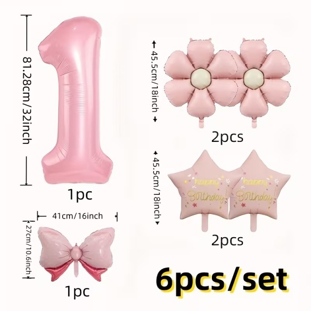 ピンク数字＆スターバルーン 6個セット