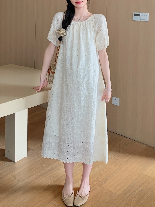 アプリコット 刺繍マタニティフォトドレス