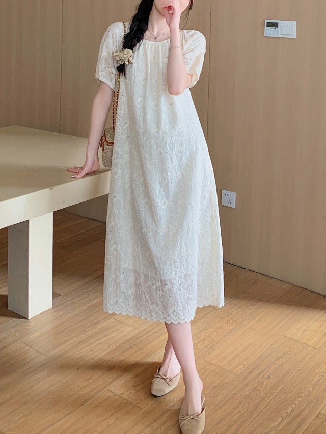 アプリコット 刺繍マタニティフォトドレス