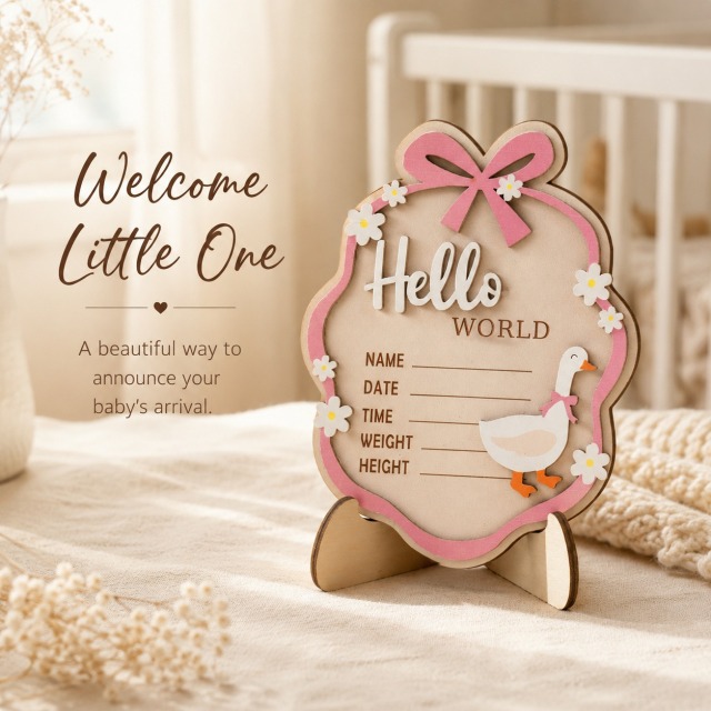 Hello World 木製ベビーメモリアルプレート