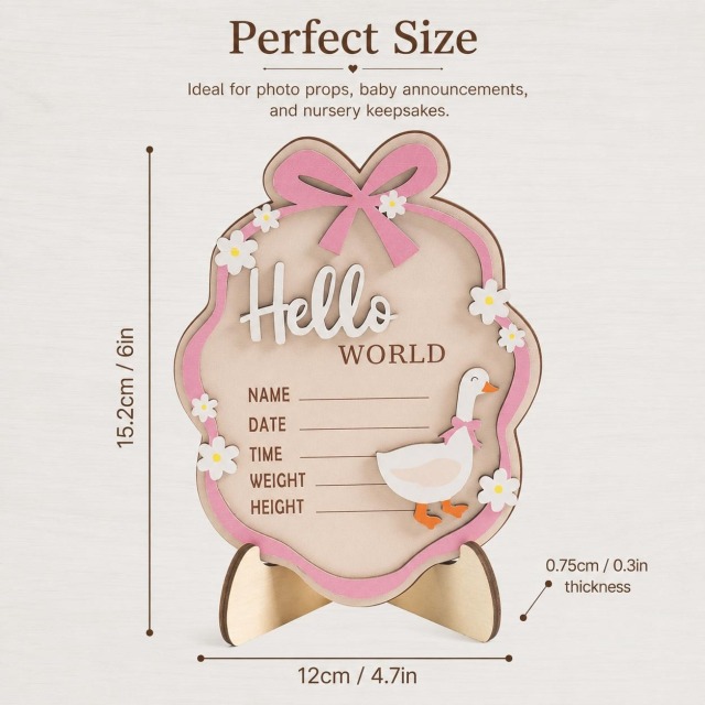 Hello World 木製ベビーメモリアルプレート
