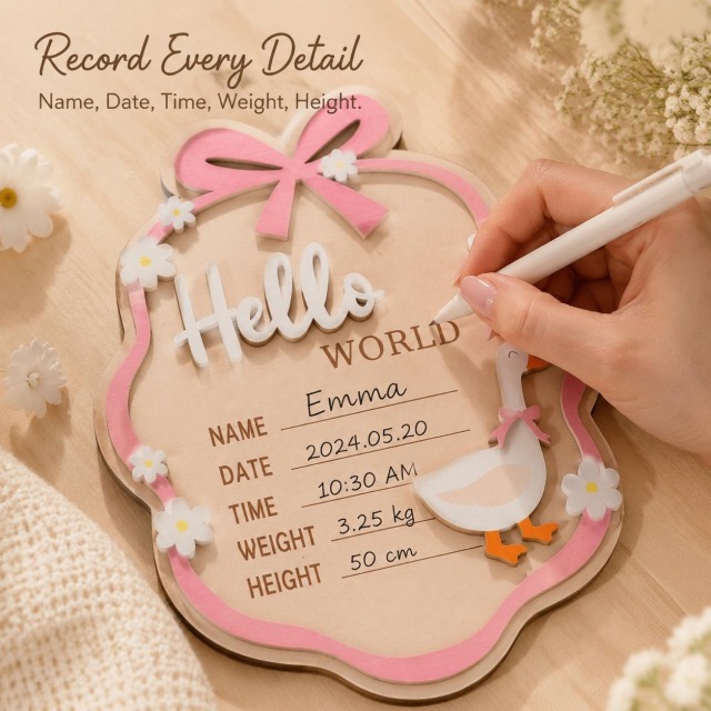 Hello World 木製ベビーメモリアルプレート