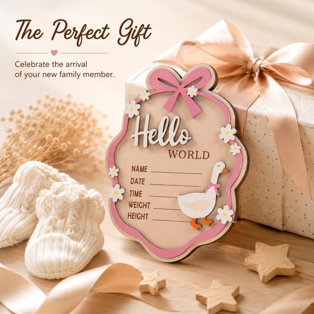 Hello World 木製ベビーメモリアルプレート
