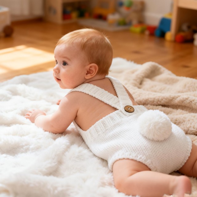 うさぎのしっぽのオーバーオールロンパース