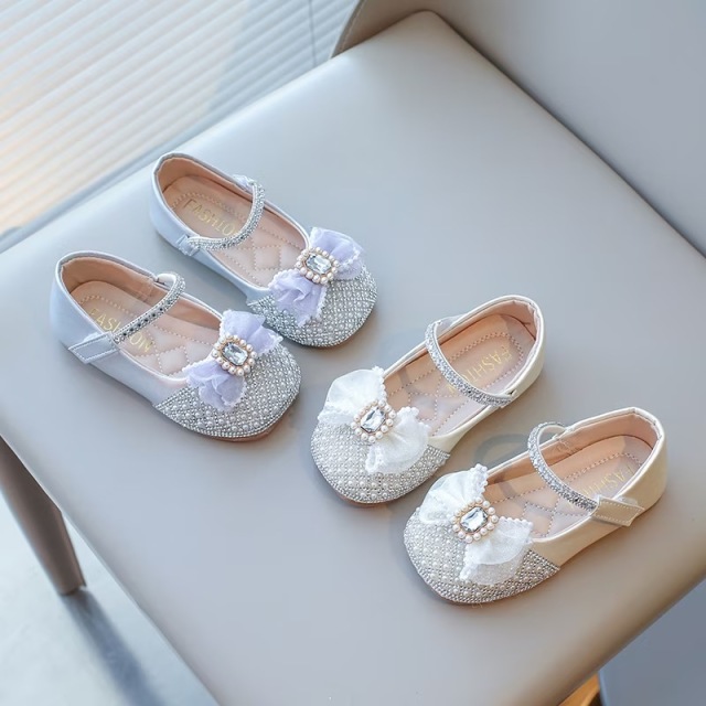 ガールズ ラインストーンビーズ付きダンスシューズ クロージャー付き /PVCソール 結婚式、ステージパフォーマンス用