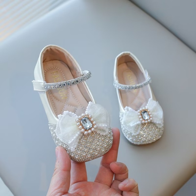 ガールズ ラインストーンビーズ付きダンスシューズ クロージャー付き /PVCソール 結婚式、ステージパフォーマンス用