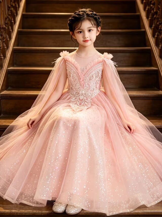 キッズオフショルダーチュールドレス