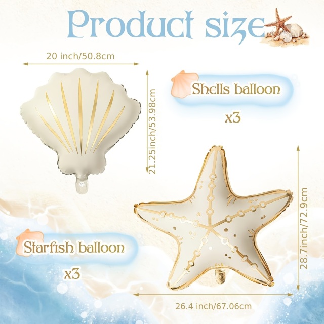 シェル＆ヒトデ ホイルバルーン 6個セット