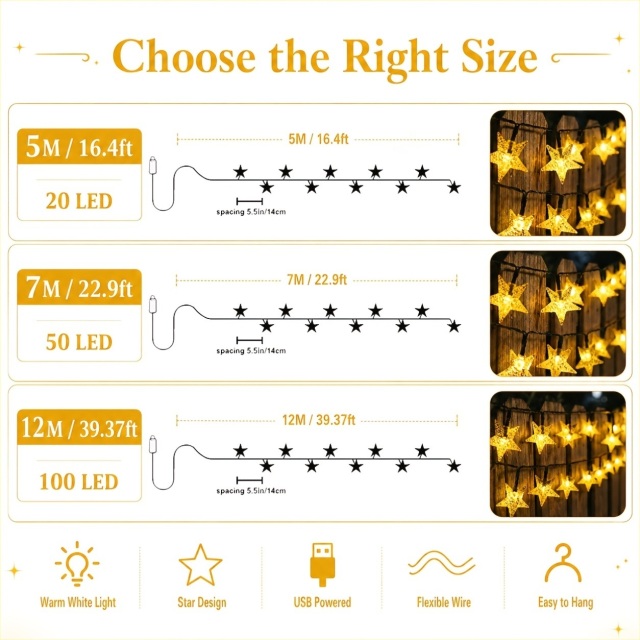 ウォームホワイト スターLEDライト 7・12m